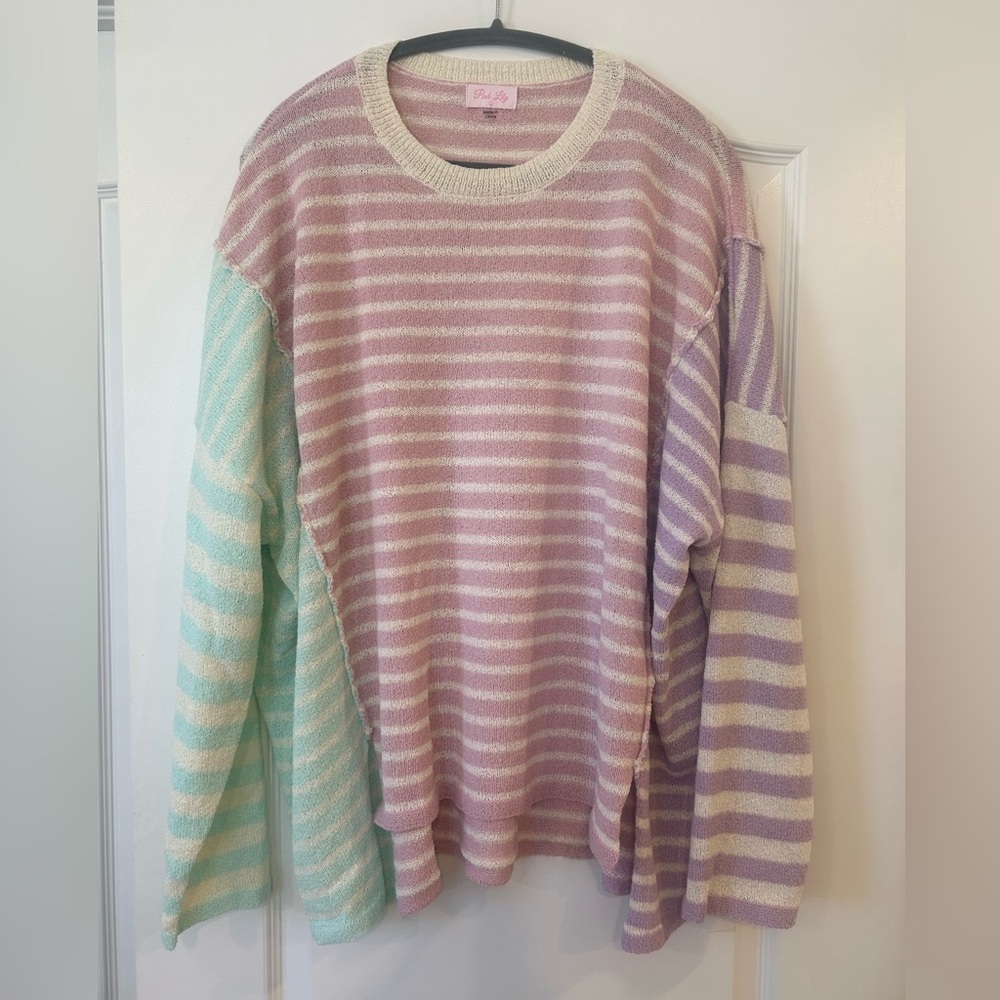 NWOT Pink Lily Kailynn Oversized Multi-Stripe Sweater - Picture 4 of 9